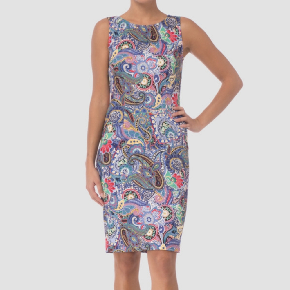 Joseph Ribkoff Sparkly Paisley Sleeveless Dress Sz 8